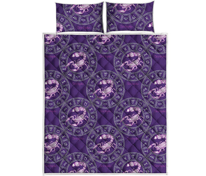 Purple Scorpio Zodiac Pattern Print Quilt Bed Set