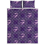 Purple Scorpio Zodiac Pattern Print Quilt Bed Set