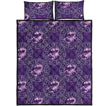 Purple Scorpio Zodiac Pattern Print Quilt Bed Set