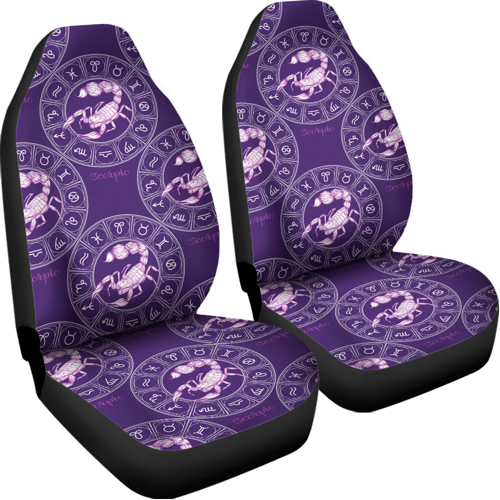 Purple Scorpio Zodiac Pattern Print Universal Fit Car Seat Covers