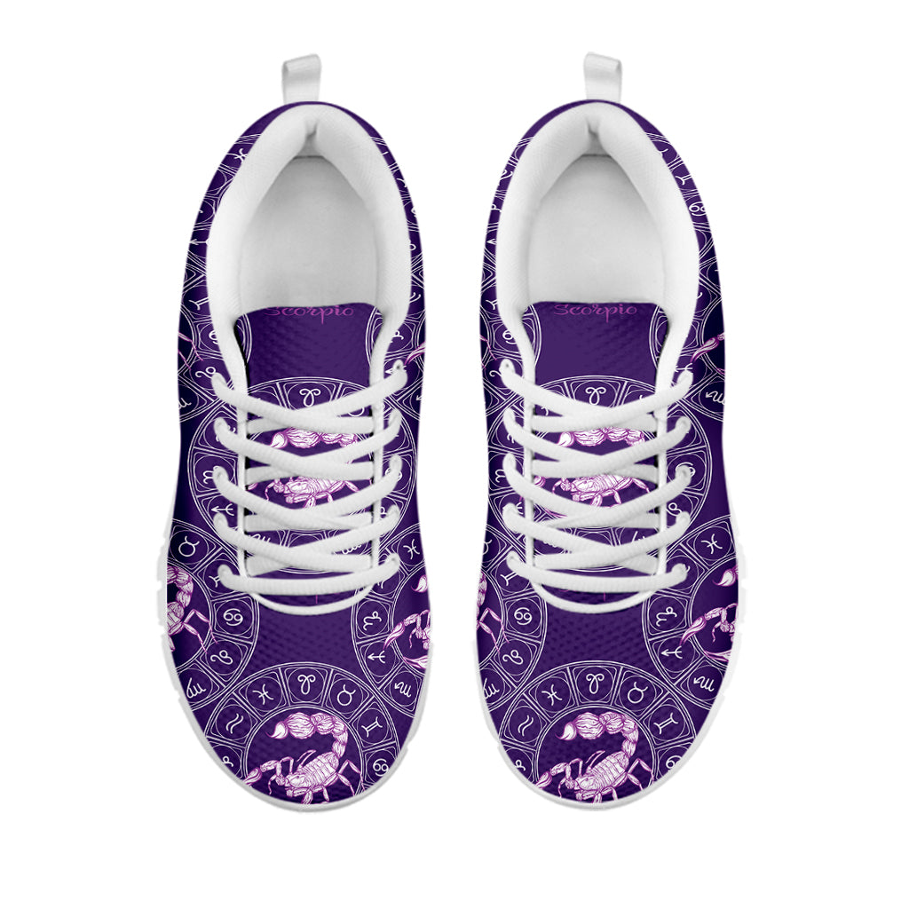 Purple Scorpio Zodiac Pattern Print White Sneakers