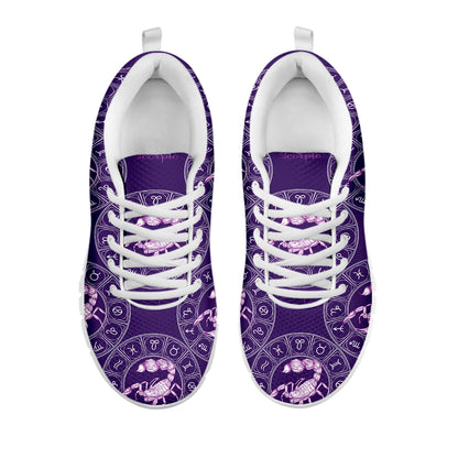Purple Scorpio Zodiac Pattern Print White Sneakers