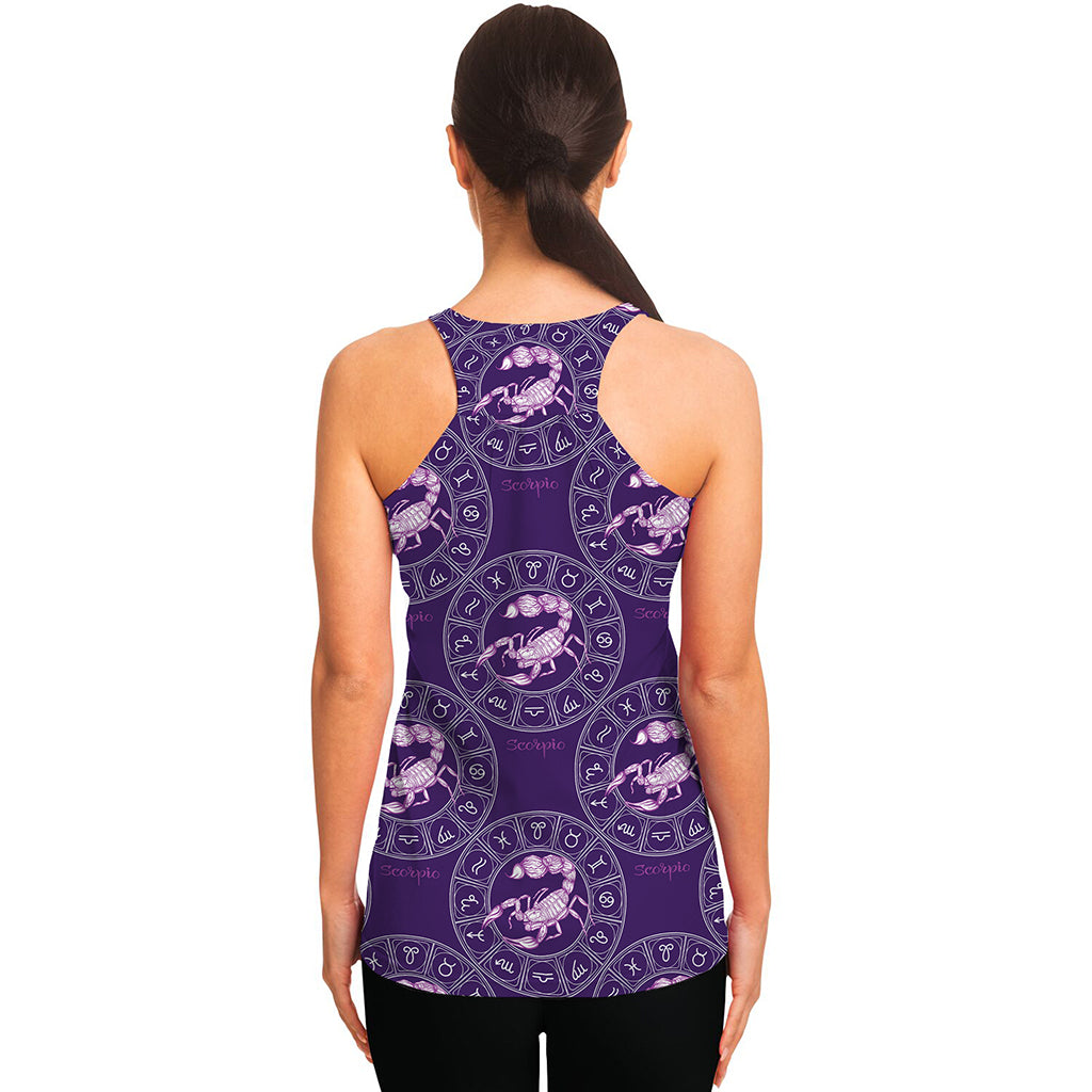 Purple Scorpio Zodiac Pattern Print Women's Racerback Tank Top