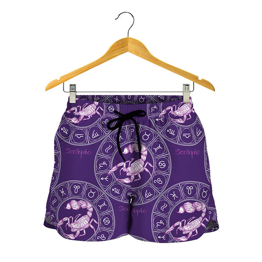 Purple Scorpio Zodiac Pattern Print Women's Shorts