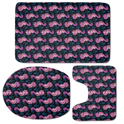Purple Seahorse Pattern Print 3 Piece Bath Mat Set