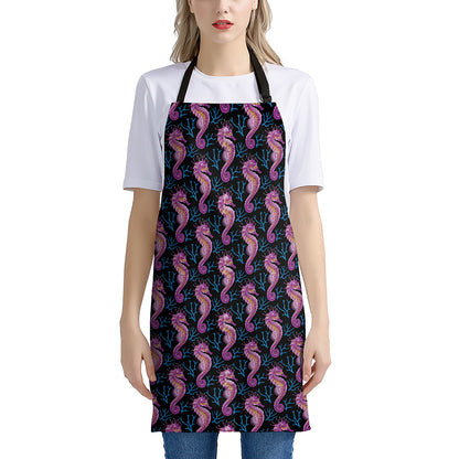 Purple Seahorse Pattern Print Apron