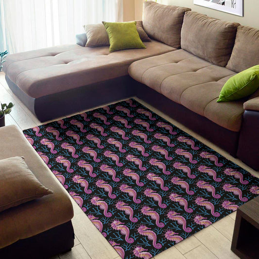Purple Seahorse Pattern Print Area Rug
