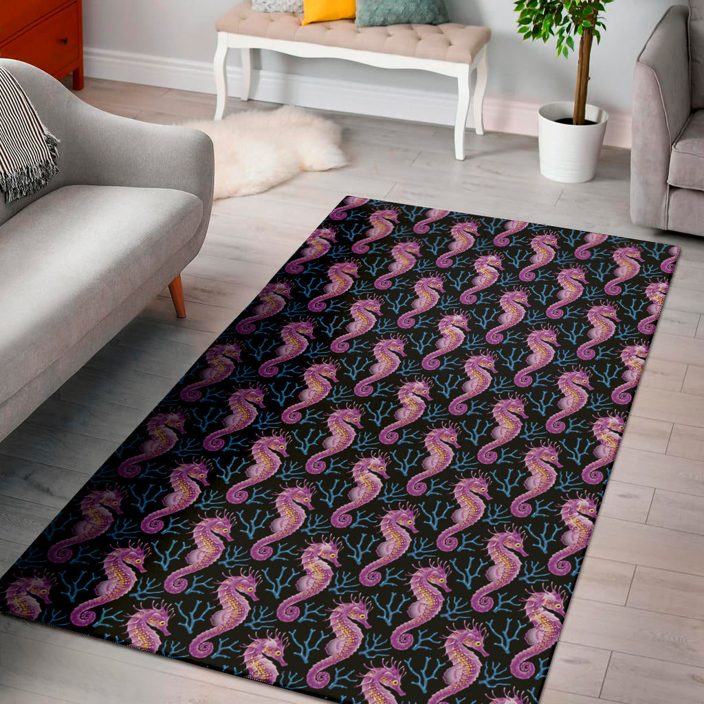 Purple Seahorse Pattern Print Area Rug