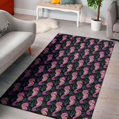 Purple Seahorse Pattern Print Area Rug