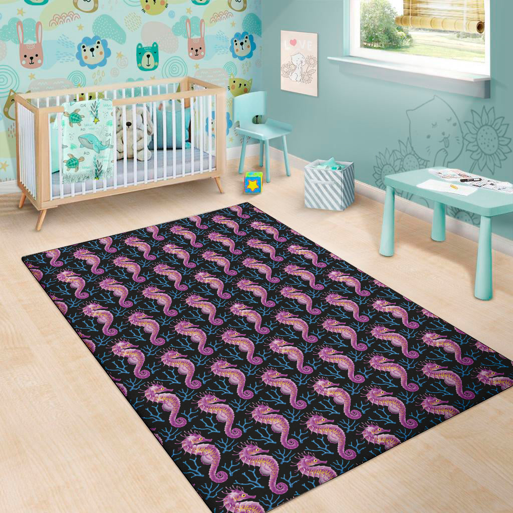 Purple Seahorse Pattern Print Area Rug