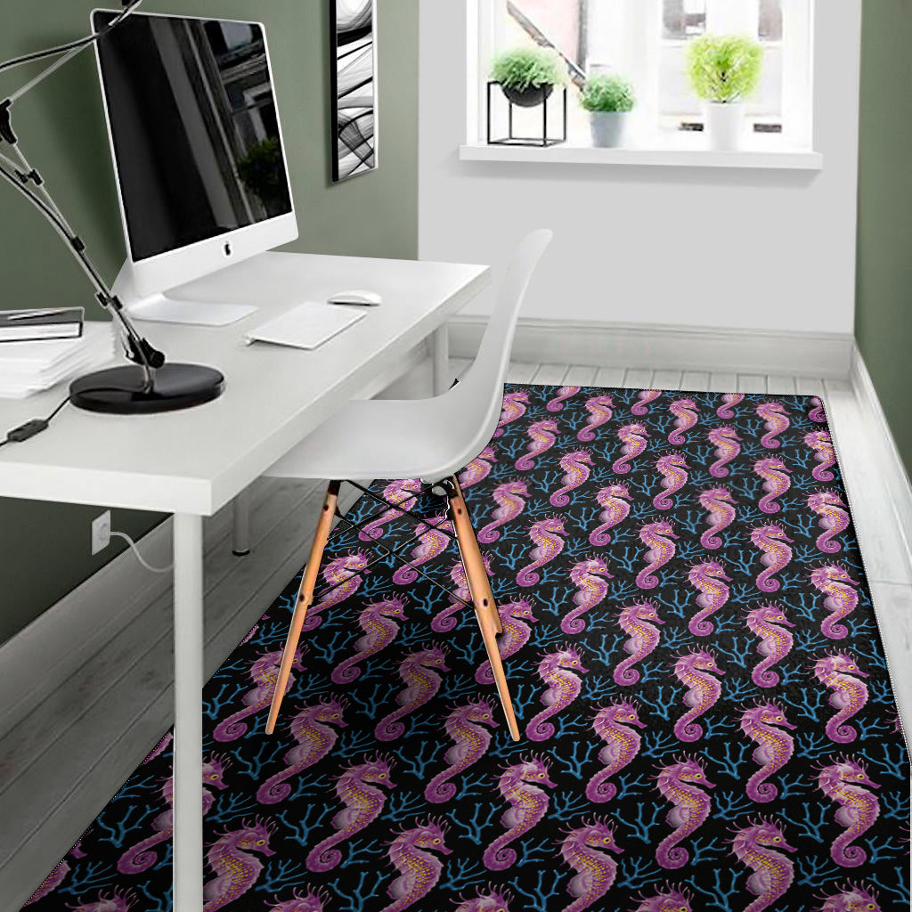 Purple Seahorse Pattern Print Area Rug