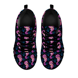 Purple Seahorse Pattern Print Black Sneakers