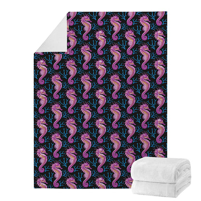 Purple Seahorse Pattern Print Blanket