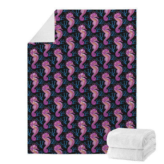 Purple Seahorse Pattern Print Blanket