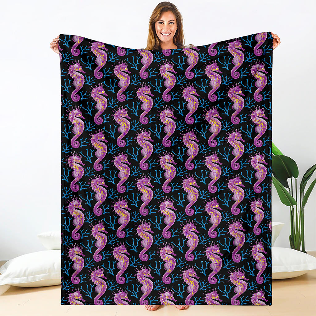 Purple Seahorse Pattern Print Blanket