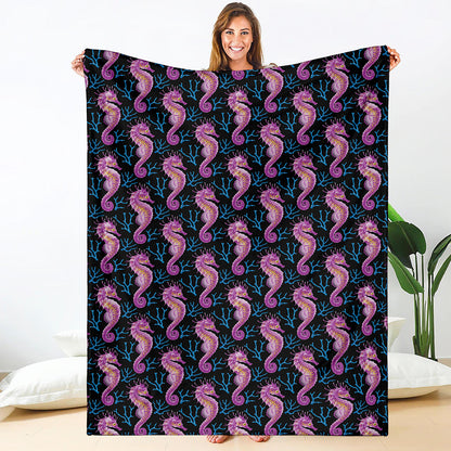 Purple Seahorse Pattern Print Blanket