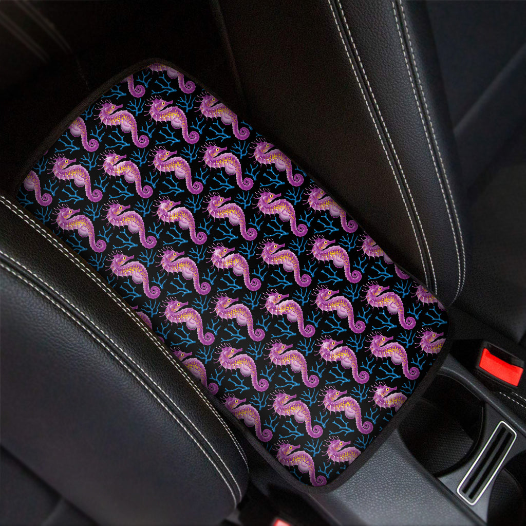 Purple Seahorse Pattern Print Car Center Console Cover