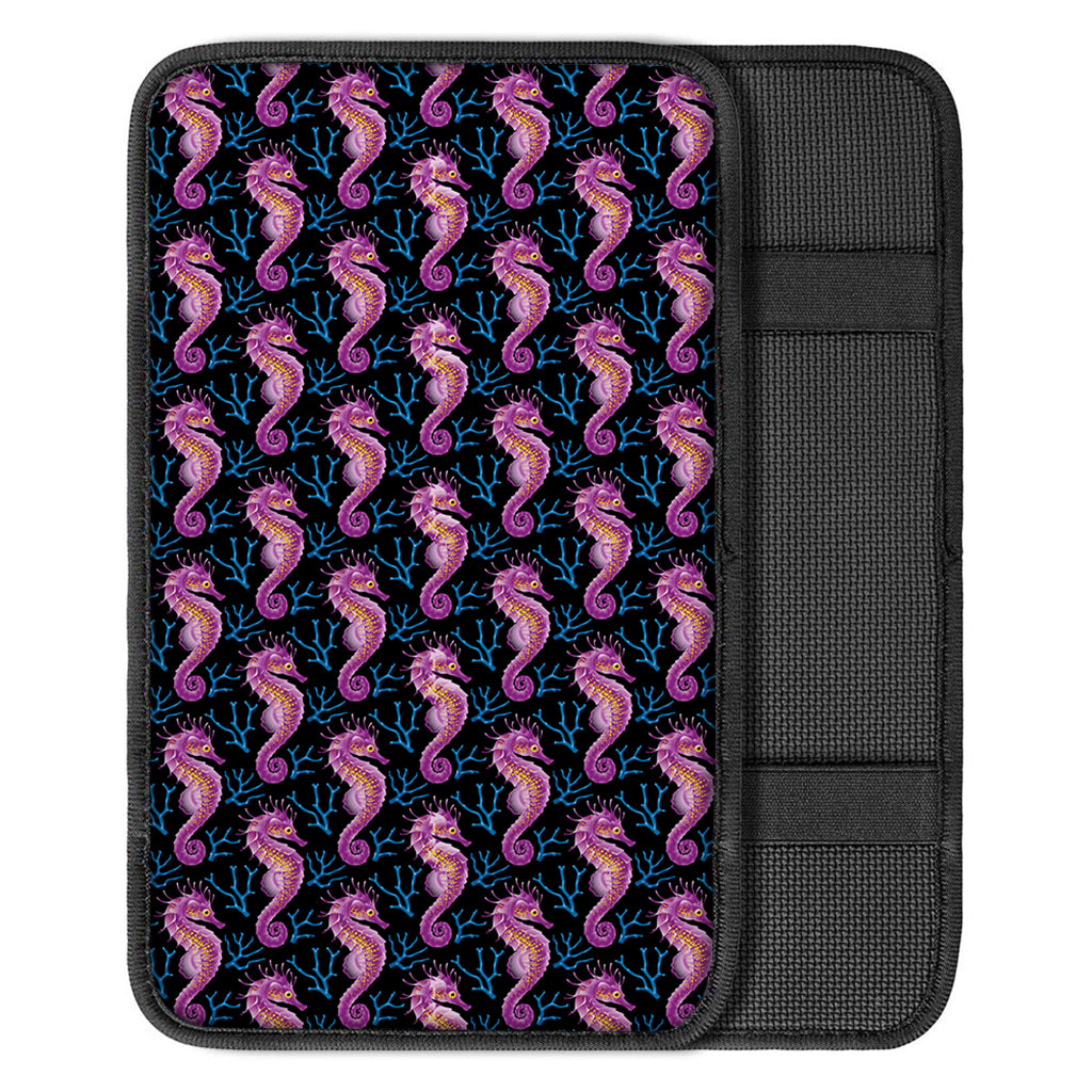 Purple Seahorse Pattern Print Car Center Console Cover