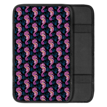 Purple Seahorse Pattern Print Car Center Console Cover
