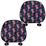 Purple Seahorse Pattern Print Car Headrest Covers