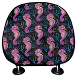 Purple Seahorse Pattern Print Car Headrest Covers