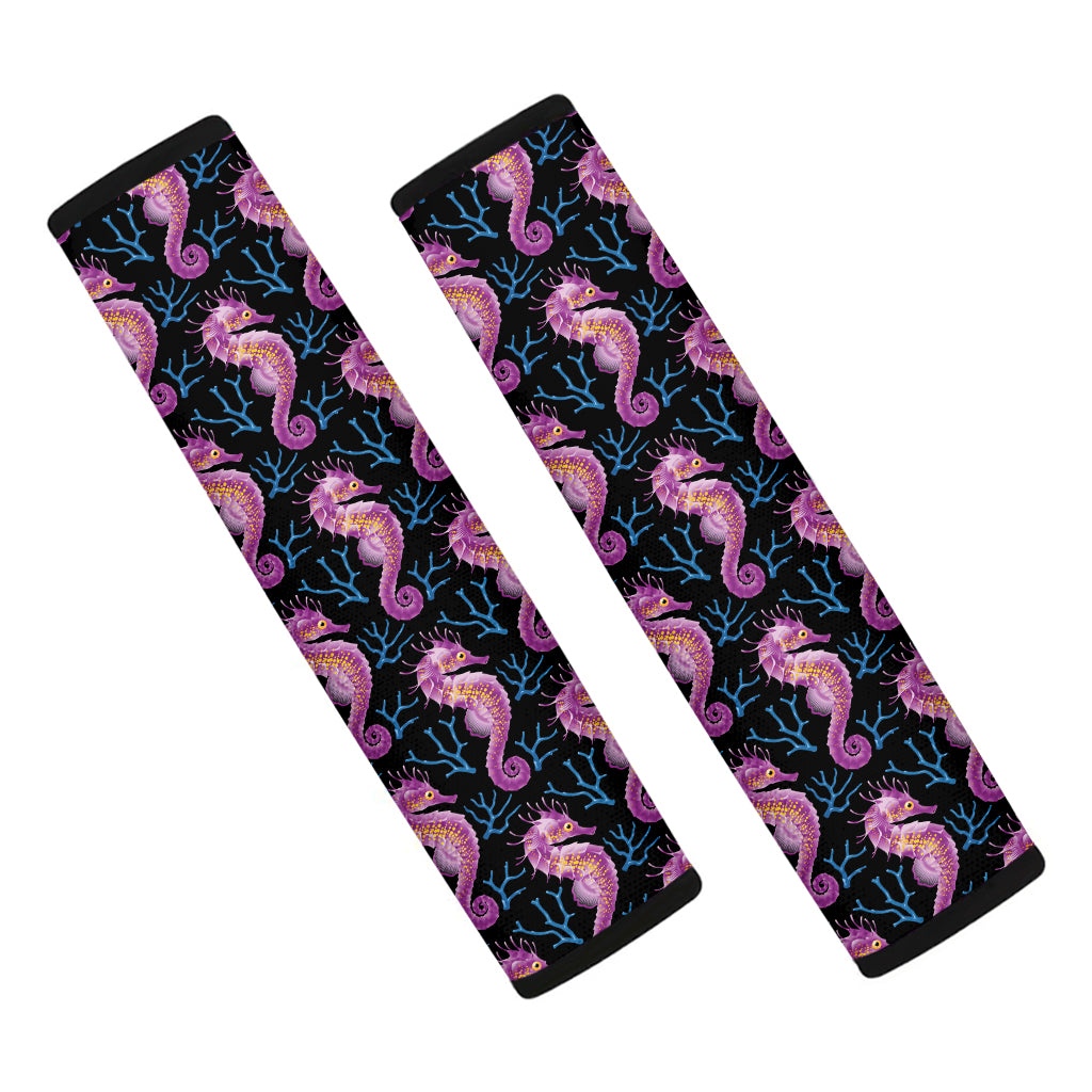 Purple Seahorse Pattern Print Car Seat Belt Covers