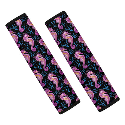 Purple Seahorse Pattern Print Car Seat Belt Covers