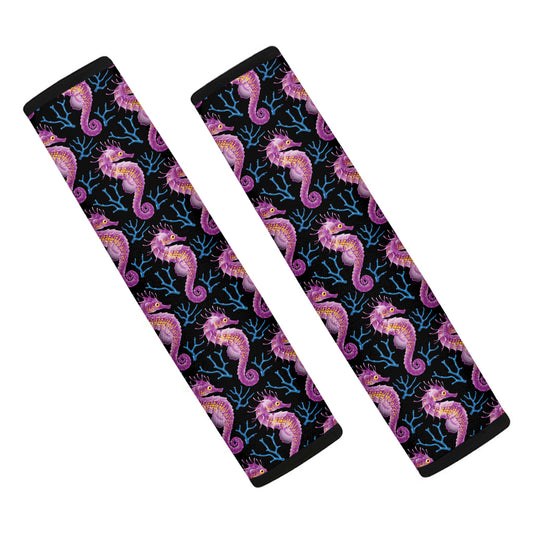 Purple Seahorse Pattern Print Car Seat Belt Covers