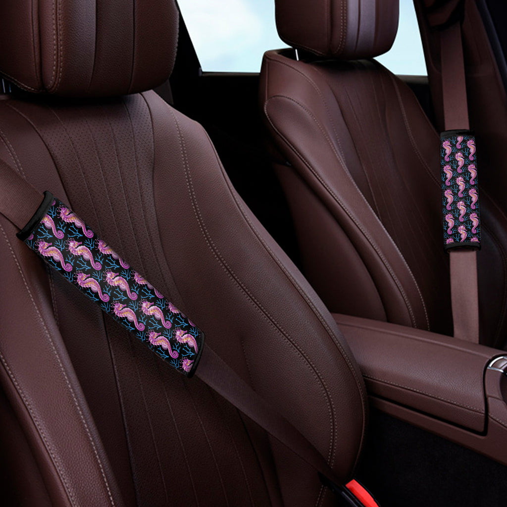 Purple Seahorse Pattern Print Car Seat Belt Covers