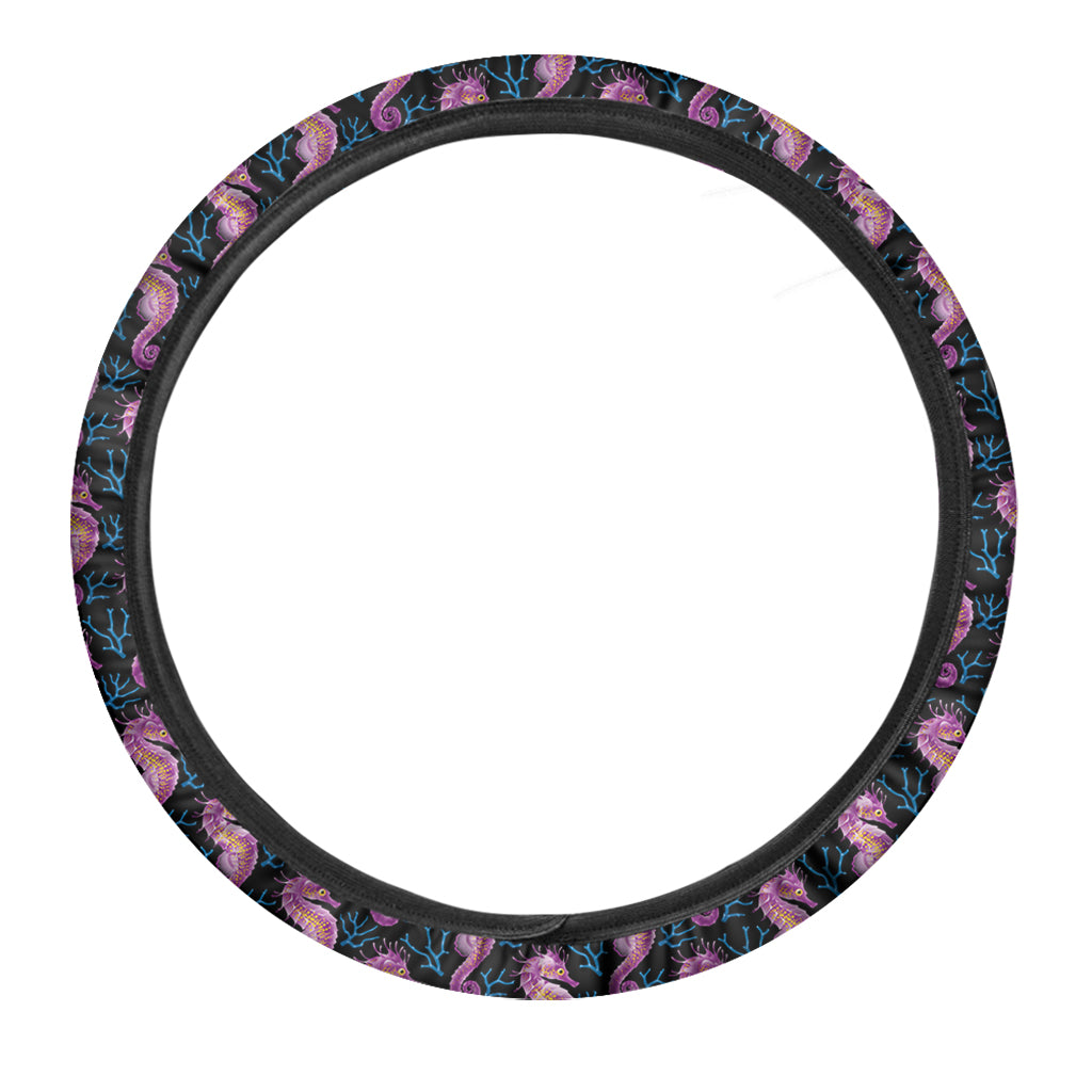 Purple Seahorse Pattern Print Car Steering Wheel Cover