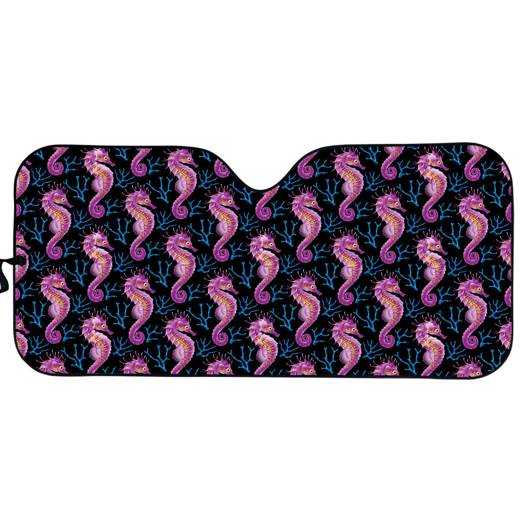 Purple Seahorse Pattern Print Car Sun Shade