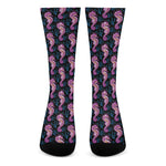 Purple Seahorse Pattern Print Crew Socks