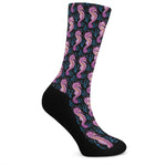 Purple Seahorse Pattern Print Crew Socks