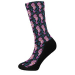 Purple Seahorse Pattern Print Crew Socks