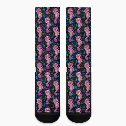Purple Seahorse Pattern Print Crew Socks