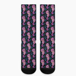 Purple Seahorse Pattern Print Crew Socks