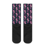 Purple Seahorse Pattern Print Crew Socks