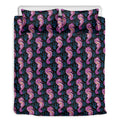 Purple Seahorse Pattern Print Duvet Cover Bedding Set