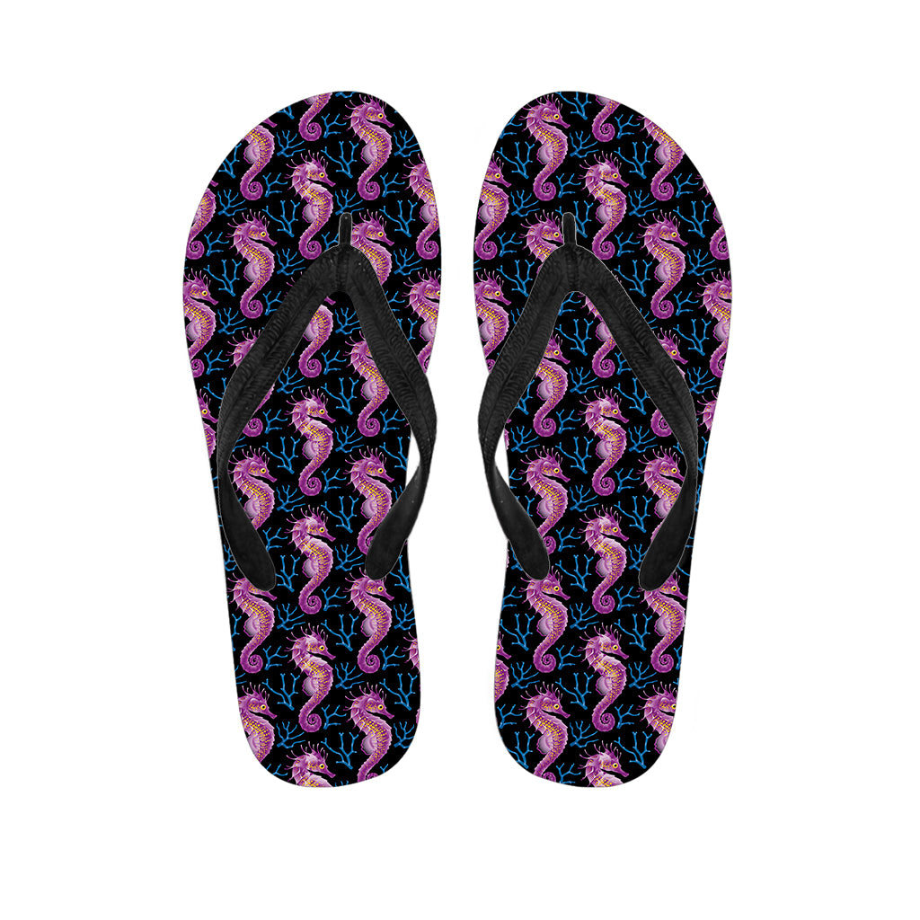 Purple Seahorse Pattern Print Flip Flops