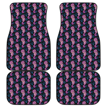 Purple Seahorse Pattern Print Front and Back Car Floor Mats