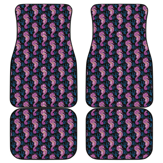 Purple Seahorse Pattern Print Front and Back Car Floor Mats