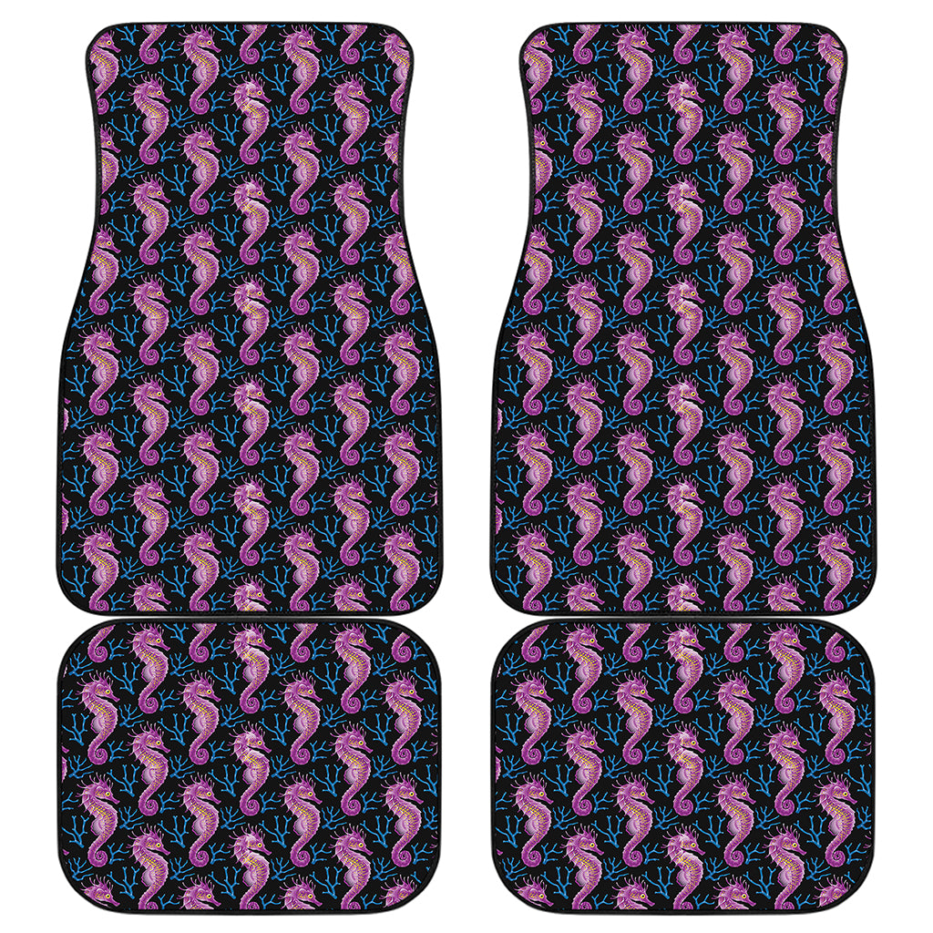 Purple Seahorse Pattern Print Front and Back Car Floor Mats