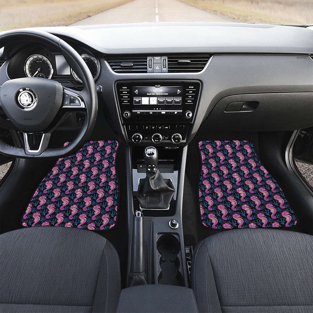 Purple Seahorse Pattern Print Front and Back Car Floor Mats