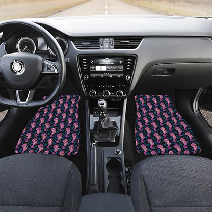 Purple Seahorse Pattern Print Front and Back Car Floor Mats
