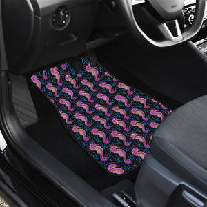 Purple Seahorse Pattern Print Front and Back Car Floor Mats