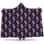Purple Seahorse Pattern Print Hooded Blanket