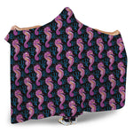 Purple Seahorse Pattern Print Hooded Blanket