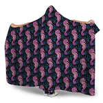 Purple Seahorse Pattern Print Hooded Blanket
