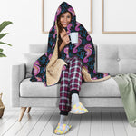 Purple Seahorse Pattern Print Hooded Blanket