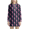 Purple Seahorse Pattern Print Pullover Hoodie Dress